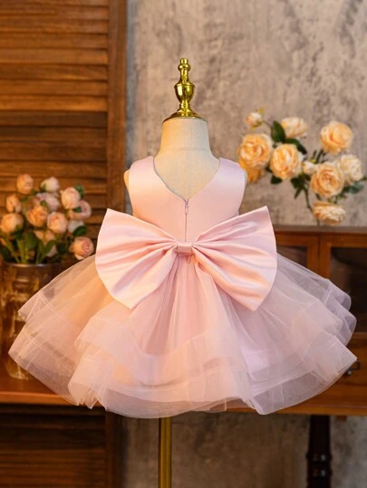 Glamorique Kids Ropa de fiesta navideña, vestido de tul con volados y moño para niña pequeña, vestido de gala formal, adecuado para Navidad, Halloween, niña de las flores, fiesta de cumpleaños, baile de graduación, recital de piano para niñas pequeñas