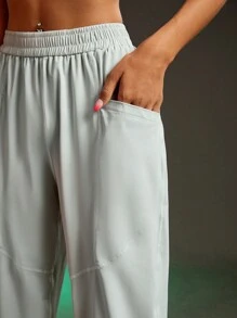 Streetz SHEIN Sport Women's Solid Color Pocket Minimalist Sweatpants, Casual Everyday - Mint Green - View 5