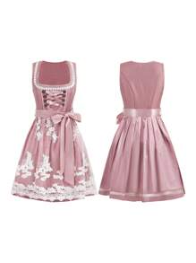 SHEIN Frenchy Váy không tay thêu lưới tương phản cổ điển cho nữ, Váy đi nghỉ buộc dây chéo ren thanh lịch cho nữ, Váy không tay thêu lưới tương phản cổ điển cho nữ Váy cổ điển cổ chữ V buộc dây cho nữ Váy ren tương phản tay ngắn cổ vuông có thắt lưng in họa tiết viền bèo nhún ngọt ngào cho nữ Váy Oktoberfest Dirndl Oktoberfest Tracht Oktoberfest Wiesn Bierfest Dirndl - Hồng - Xem 8