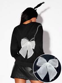 Zolique 蝴蝶装饰保暖内衬圆领印花休闲女式运动衫 - 黑色 - 查看 8