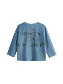 SHEIN Baby Girl Cute Knitted Letter Print Long Sleeve Top And Elastic Waist Pants Set - Blue - View 18