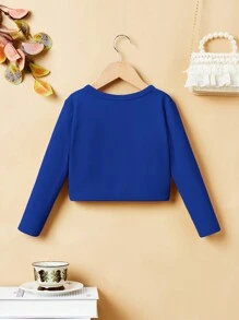 SHEIN Young Girl Solid Color Knitted Cardigan Jacket, Long Sleeves,In Fall/Winter