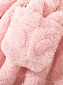 年轻女孩时尚毛绒连帽保暖长裙，带收腰和包，秋冬 - 粉色 - 查看 6