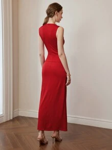 Women's Solid Color Simple Sleeveless Split Hem Casual Dress