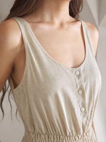 Ocili 女士纯色无袖连身裤家居服 - 卡其色 - 查看 3