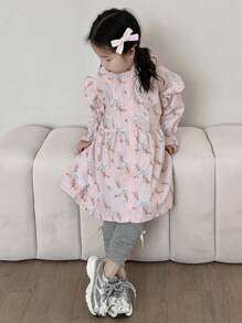 DAZY Young Girls Allover Print Hooded Cardigan, Fall - Pink - View 7