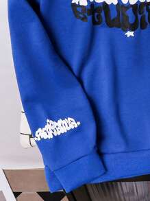 Tween Boy Letter Print Hooded Long Sleeve Sweatshirt - Blue - View 4