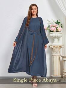 Al Najma Của phụ nữ Tay áo dài Mở Mặt trước Tiếng  Ả Rập Phong cách Áo choàng Abaya - Màu xanh lam - Xem 1
