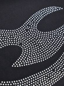 SHEIN Tween Girls Dark Gothic Rhinestone Flame Pattern Flared Sweatpants