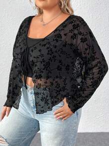 SHEIN CURVE+ Áo cánh họa tiết hoa cỡ lớn cho nữ - màu đen - Xem 5