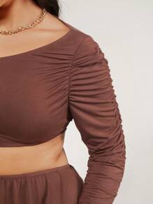 evoluSHEIN X Anitta VICTOR VON SCHWARZ Designer Plus Ruched Cutout Long Sleeve Dress, Holiday, Party, Thanksgiving, Birthday Outfits, Spring, Festival - Coffee Brown - View 4