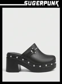 Sugerpunk Giày đế bệt đinh tán trang trí cho nữ - màu đen - Xem 1