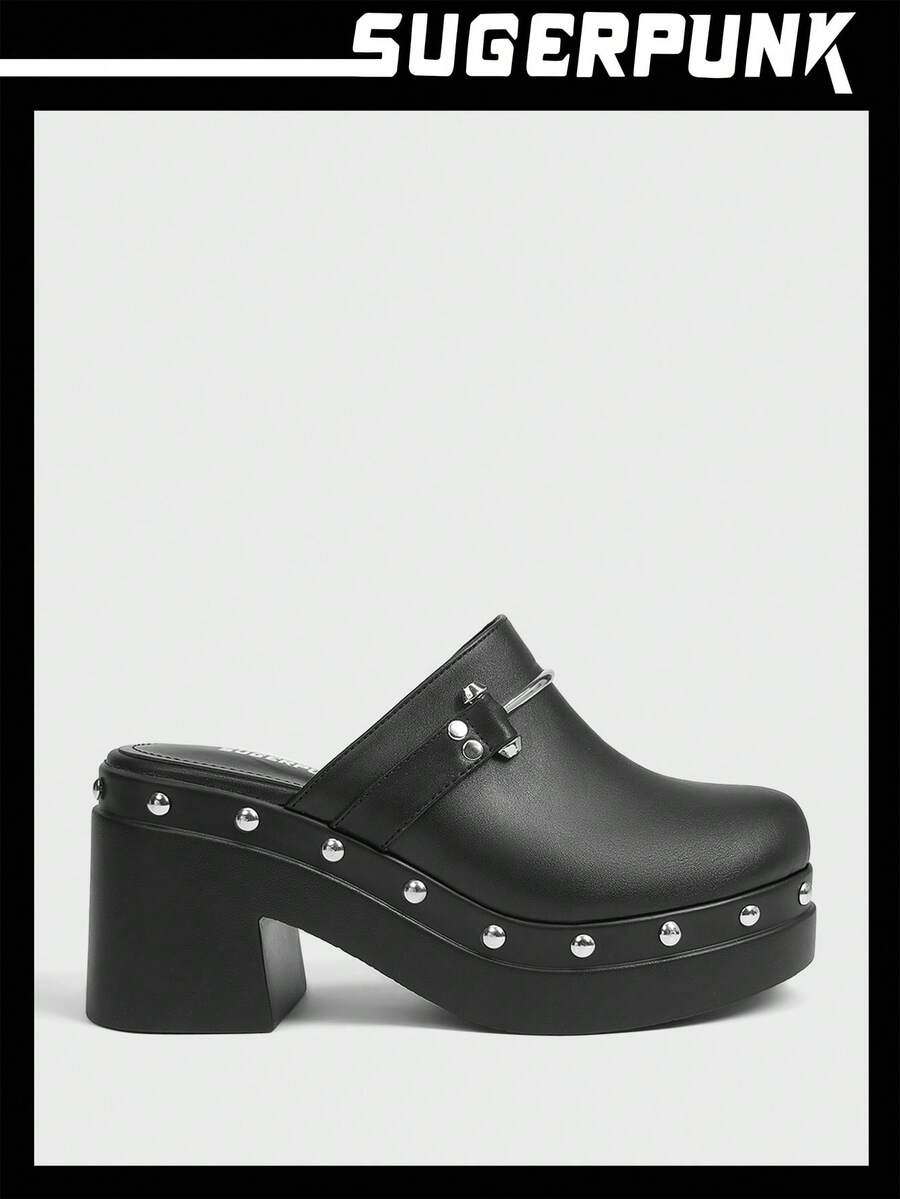 Sugerpunk Giày đế bệt đinh tán trang trí cho nữ - màu đen - Xem 1
