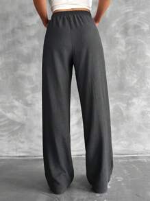 SHEIN Tall Quần ống đứng lưng thun cotton size cao - Xám - Xem 2