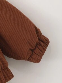 SHEIN 1pc Tween Girls Plain Patchwork Button Front Long Sleeve Casual Jacket