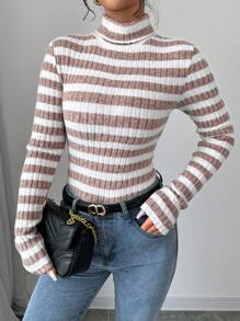 Selianne 女士初秋高领抓绒罗纹长袖T恤印花T恤 女士上衣 春秋款 - 彩色 - 查看 4