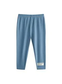 SHEIN Baby Girl Cute Knitted Letter Print Long Sleeve Top And Elastic Waist Pants Set - Blue - View 12