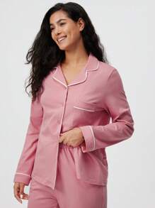 LUVLETTE Autumn And Winter Soft 100% Pure Cotton Basic Long Button-Up Pajama Set For Women Lounge Sets For Women Pants With Pockets Fall Pajamas Clothes - Burnt Orange - View 7