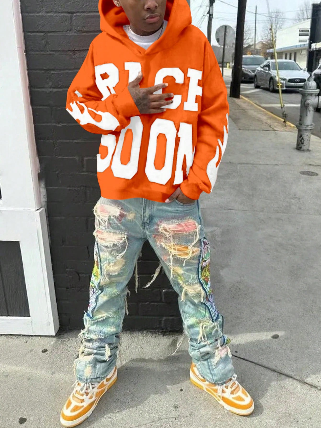 Manfinity Dauomo Men's Long Sleeve Oversized Letter Print Hoodie, Fashionable Streetwear