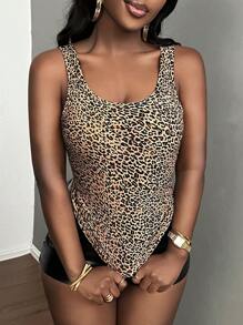 Slaydiva Chaleco de estampado de leopardo de moda de verano ajustado para moda urbana - Multicolor - Ver 5