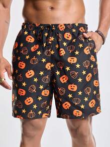 Surfspeed 大码男式南瓜印花抽绳腰宽松沙滩短裤 - 彩色 - 查看 5