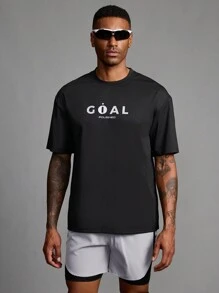 Coreblaze Boyfriend Style Men's Minimalist Printed Crew Neck Short Sleeve Sports T-Shirt - Black - View 1