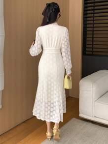 DAZY Women's Lace-Up Long Dress With Thermal Lining, Fall, Winter Wedding Women Dresses Fleece Lined