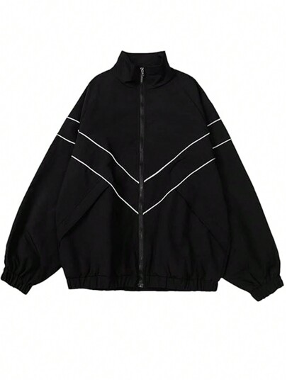 INAWLY Veste minimaliste à manches longues avec fermeture éclair avant, couleur unie et patchwork, pour un port décontracté au quotidien