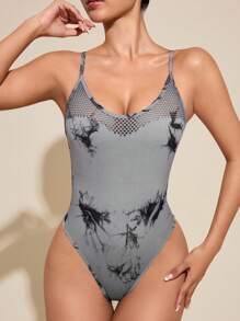 SHEIN Sports Women Random Print Minimalist Casual Sleeveless Jumpsuit - Grey - View 1