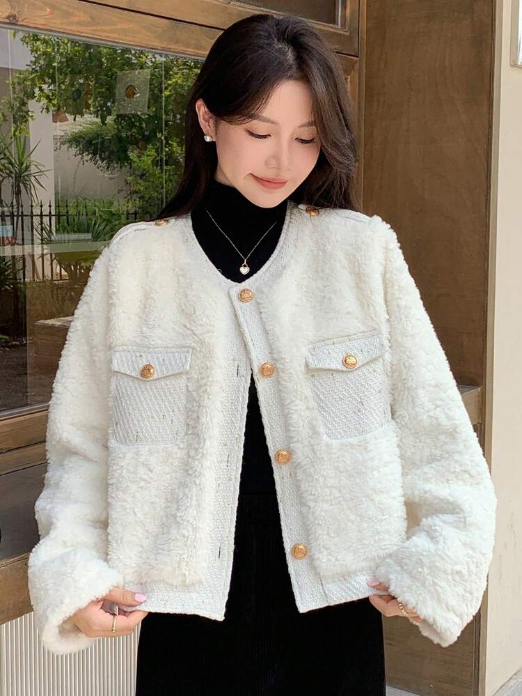 Women's Solid Color Fluffy Long Sleeve Single-Breasted Casual Regular Jacket, Autumn/Winter,Fall Women Clothes Women Coats