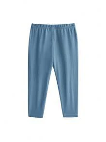 SHEIN Baby Girl Cute Knitted Letter Print Long Sleeve Top And Elastic Waist Pants Set - Blue - View 4