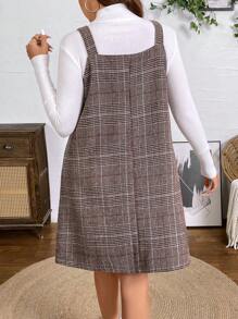 SHEIN LUNE Plus Size Women's Plaid Strap Dress, Autumn & Winter Business Casual Woman Work Dress Business Dress