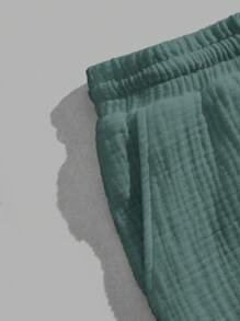 GENTILAND Pantalones sueltos casuales de tejido sencillo de unicolor con cordón en la cintura para hombre - Verde - Ver 2