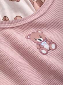 DAZY Bear Print Cami & Pants Pajama Set - Pink - View 9