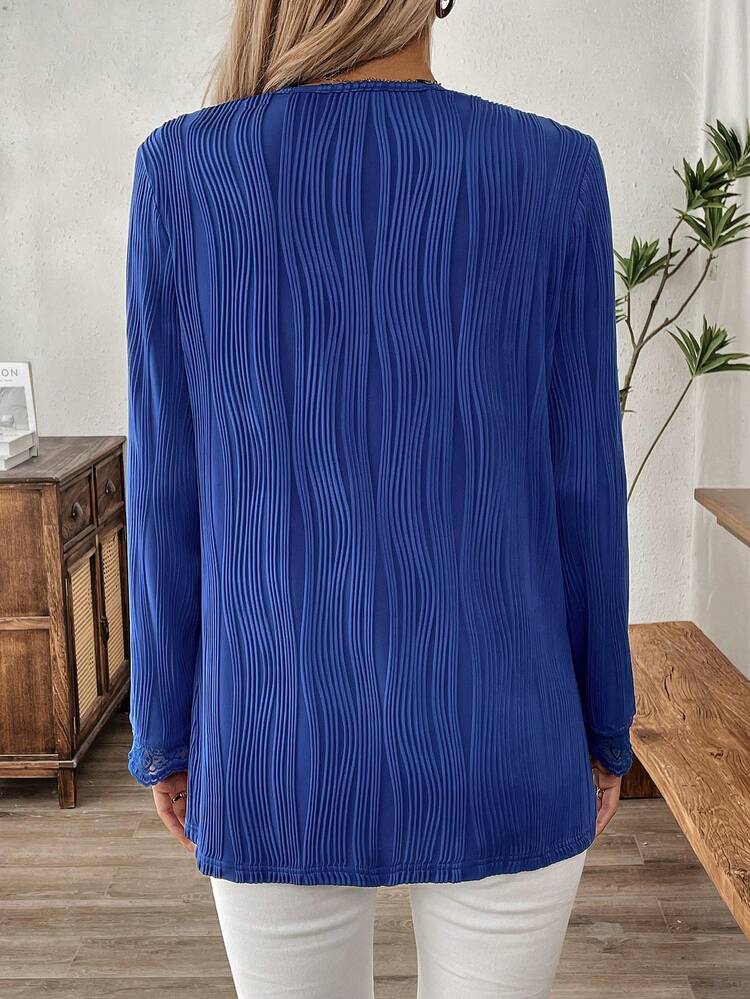 Women's Solid Color Long Sleeve T-Shirt With Lace Collar