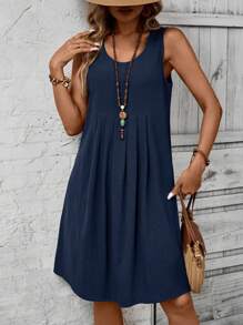 EMERY ROSE Vestito estivo casual da donna con stampa floreale senza maniche e plissettato