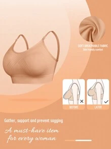 1 件大码女士无缝无钢圈文胸，提升型 - 杏色 - 查看 4