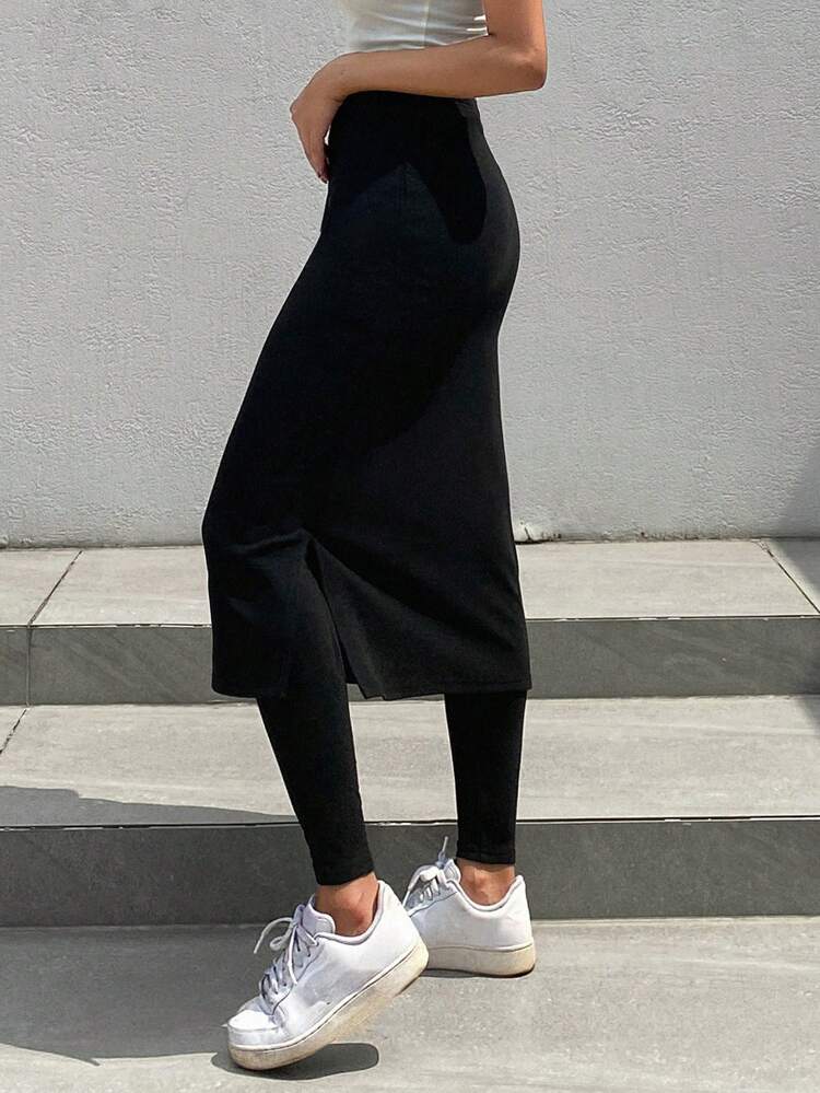 Women's Thermal Lined Skirt & Leggings 2 In 1 Set,Thermal Lined Fall,Winter