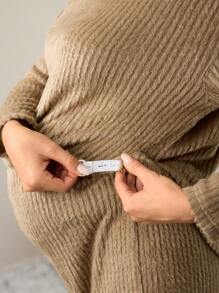 SHEIN Bộ quần áo bà bầu 2 món - Áo hoodie cổ cao dài tay & Quần ống rộng có thể điều chỉnh eo, Thu Đông - Cà phê nâu - Xem 6