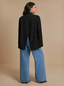 Elaquor 秋冬大码女式纯色缺口领长袖休闲西装外套