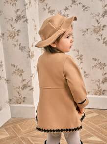 女童优雅复古羊毛大衣，秋冬款 - 棕色 - 查看 2