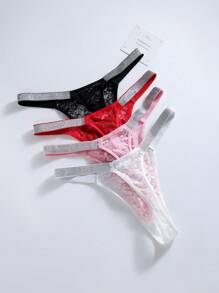 4件套蕾丝丁字裤女士性感内衣 - 彩色 - 查看 2