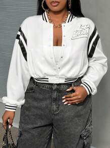 Slaydiva Chaqueta de béisbol de manga larga, recortada y de bloqueo de color básica para uso diario y deportivo para mujer de talla grande