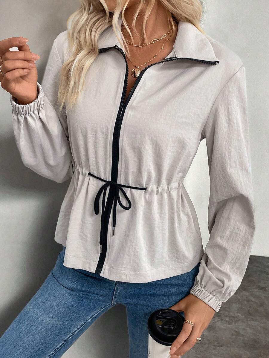 SHEIN LUNE 女士拉链抽绳长袖休闲时尚夹克