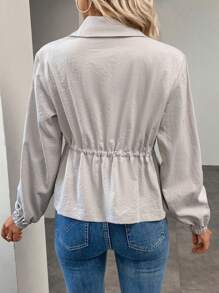 SHEIN LUNE 女士拉链抽绳长袖休闲时尚夹克