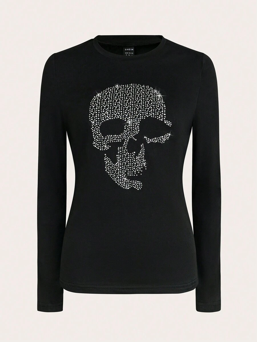 Chiquease T-shirt femme avec design de strass d'Halloween - Noir - Voir 1