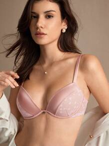 Charlaine Women's Solid Lace Patchwork Bra - Mauve Purple - View 10