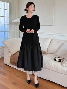 DAZY Women Round Neck A-Line Loose Dress,Ruffle,Fall Clothes Long Sleeve Dress - Black - View 7