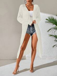 SHEIN Swim Women's Solid Color Minimalist Long Sleeve Kimono Cover Up Summer - Beige - View 5