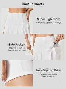 GLOWMODE Jupe corset plissée FeatherFit™-Air Level Up taille haute ultra avec shorts intégrés et poches latérales, pour le yoga à faible impact et usage quotidien